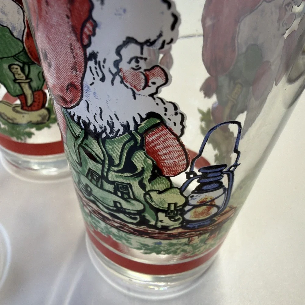 Vintage Firna Drinking Christmas Glass Tumbler Santa Troll -Set Of 3